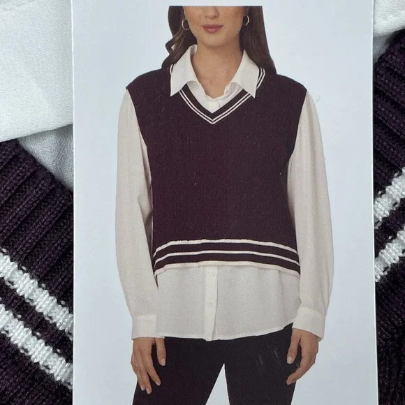 Adrianna Papell Women's M Sweater Vest Purple Viscose Blend e0006 - Picture 1 of 8